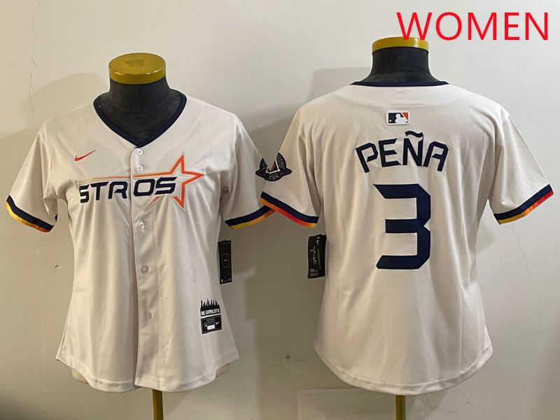 Women Houston Astros #3 Pena Cream Three generations Joint Name 2025 Nike MLB Jersey style 11->women mlb jersey->Women Jersey